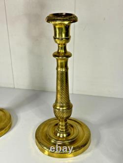 PAIRE DE BOUGEOIRS ANCIENS D'ÉPOQUE EMPIRE EN BRONZE XIXéme H27cm