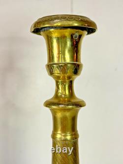 PAIRE DE BOUGEOIRS ANCIENS D'ÉPOQUE EMPIRE EN BRONZE XIXéme H27cm