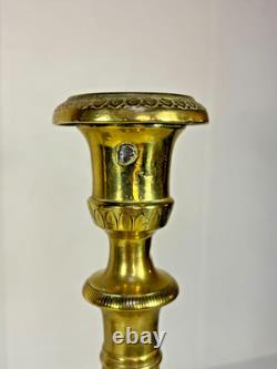 PAIRE DE BOUGEOIRS ANCIENS D'ÉPOQUE EMPIRE EN BRONZE XIXéme H27cm