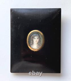 PEINTURE MINIATURE PORTRAIT DE JEUNE FEMME BARONNE ÉPOQUE DÉBUT XIXème