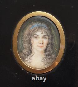 PEINTURE MINIATURE PORTRAIT DE JEUNE FEMME BARONNE ÉPOQUE DÉBUT XIXème