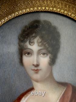 PEINTURE PORTRAIT JEUNE FEMME MÉDAILLON ÉPOQUE XIXème ÉCOLE FRANÇAISE