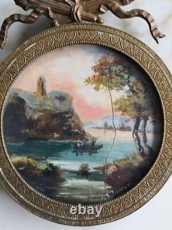 PEINTURES PAYSAGES MINIATURES DANS CADRE EN LAITON ÉPOQUE XIXème SIGNÉES VIRION