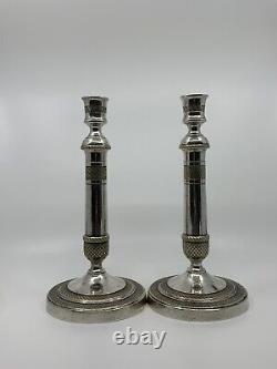 Paire De Bougeoirs En Bronze Argenté epoque restauration XIXeme siecle vers 1830