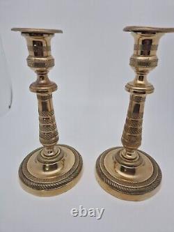 Paire De Bougeoirs En Bronze epoque restauration XIXeme siecle vers 1830-1850