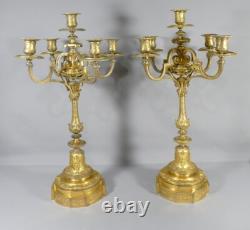 Paire De Candélabres, Chandeliers De Style Régence En Bronze Doré, époque XIX èm