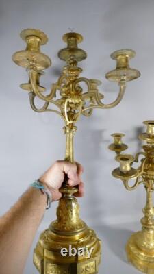 Paire De Candélabres, Chandeliers De Style Régence En Bronze Doré, époque XIX èm