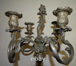 Paire De Candélabres, Chandeliers à 5 feux en métal argenté, époque XIXème