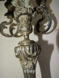 Paire De Candélabres, Chandeliers à 5 feux en métal argenté, époque XIXème