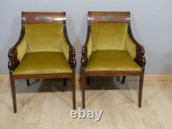 Paire De Fauteuils Aux Cygnes De Style Empire En Acajou, époque Fin XIX ème
