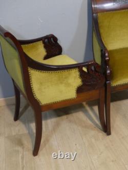Paire De Fauteuils Aux Cygnes De Style Empire En Acajou, époque Fin XIX ème