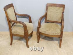 Paire De Fauteuils d'époque Empire En Acajou Blond, XIX ème Siècle Goût Jacob