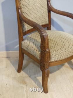 Paire De Fauteuils d'époque Empire En Acajou Blond, XIX ème Siècle Goût Jacob