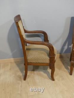 Paire De Fauteuils d'époque Empire En Acajou Blond, XIX ème Siècle Goût Jacob