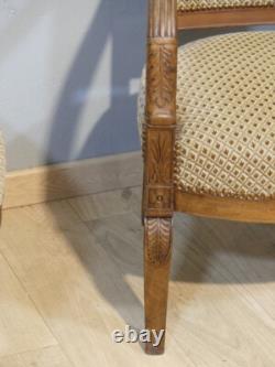 Paire De Fauteuils d'époque Empire En Acajou Blond, XIX ème Siècle Goût Jacob