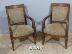 Paire De Fauteuils d'époque Empire En Acajou Blond, XIX ème Siècle Goût Jacob