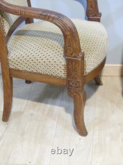 Paire De Fauteuils d'époque Empire En Acajou Blond, XIX ème Siècle Goût Jacob