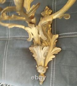 Paire De Grandes Appliques Louis XV À 5 Feux Bronze Doré Époque Napoléon III