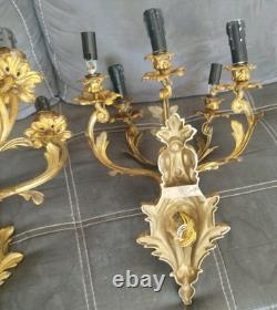 Paire De Grandes Appliques Louis XV À 5 Feux Bronze Doré Époque Napoléon III