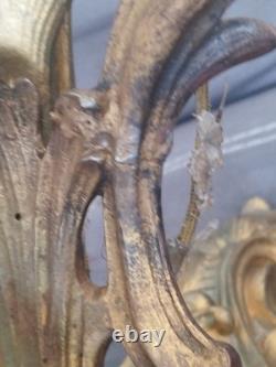 Paire De Grandes Appliques Louis XV À 5 Feux Bronze Doré Époque Napoléon III