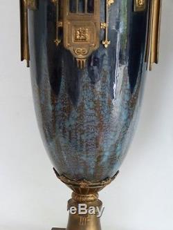 Paire De Grandes Cassolettes En Céramique Et Bronze Doré, époque Fin XIX ème