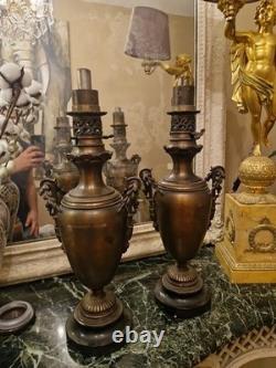 Paire De Lampe À Pétrole D'époque Napoléon III