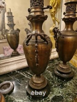 Paire De Lampe À Pétrole D'époque Napoléon III
