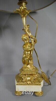 Paire De Lampes Aux Putti En Bronze Doré, époque Napoléon III, XIX ème
