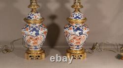 Paire De Lampes Imari En Porcelaine Et Bronze Doré, époque XIX ème