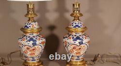 Paire De Lampes Imari En Porcelaine Et Bronze Doré, époque XIX ème