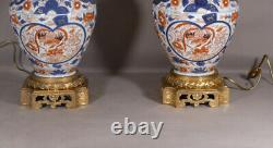 Paire De Lampes Imari En Porcelaine Et Bronze Doré, époque XIX ème