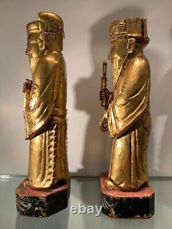 Paire De Statuettes Chinoises En Bois Doré, Epoque Fin XIXème