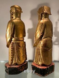 Paire De Statuettes Chinoises En Bois Doré, Epoque Fin XIXème