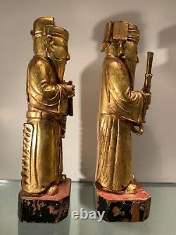 Paire De Statuettes Chinoises En Bois Doré, Epoque Fin XIXème