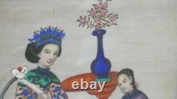 Paire De Tableaux, Peinture gouache sur papier de riz Chine, époque XIX ème Sièc