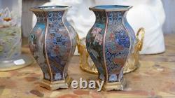 Paire De Vases Japonais En Bronze Cloisonné à Décor De Grues, époque XIX ème