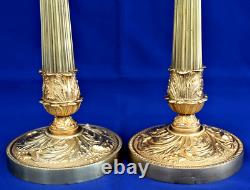 Paire Flambeaux Bougeoirs Bronze Doré Palmettes Fruits Epoque 1er Empire XIXème