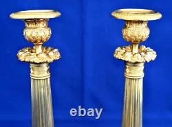 Paire Flambeaux Bougeoirs Bronze Doré Palmettes Fruits Epoque 1er Empire XIXème