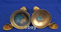 Paire Flambeaux Bougeoirs Bronze Doré Palmettes Fruits Epoque 1er Empire XIXème