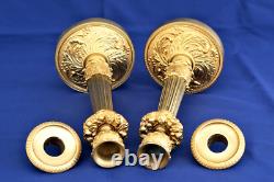 Paire Flambeaux Bougeoirs Bronze Doré Palmettes Fruits Epoque 1er Empire XIXème