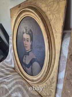 Paire Tableau ancien huile portrait d'un couple de qualité signé époque XIXème