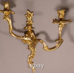 Paire d'Appliques Aux Chinois Style Louis XV En Bronze Doré, époque XIX ème