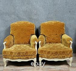 Paire d'importantes Bérgères style Louis XV en bois laqué époque XIXeme