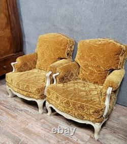 Paire d'importantes Bérgères style Louis XV en bois laqué époque XIXeme