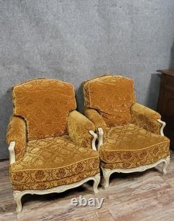 Paire d'importantes Bérgères style Louis XV en bois laqué époque XIXeme