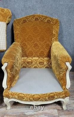 Paire d'importantes Bérgères style Louis XV en bois laqué époque XIXeme
