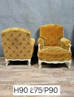 Paire d'importantes Bérgères style Louis XV en bois laqué époque XIXeme