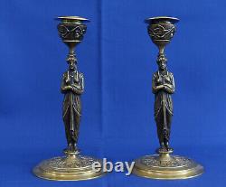 Paire de BOUGEOIRS Aux Cariatides Bronze Candlesticks Epoque Napoléon III XIXème