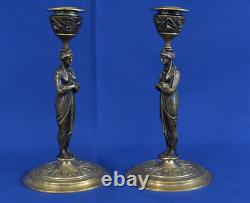 Paire de BOUGEOIRS Aux Cariatides Bronze Candlesticks Epoque Napoléon III XIXème