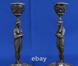 Paire de BOUGEOIRS Aux Cariatides Bronze Candlesticks Epoque Napoléon III XIXème